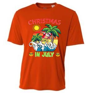 Christmas In July Funny Santa Surfing Summer Beach Vacation Cooling Performance Crew T-Shirt