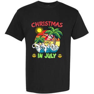 Christmas In July Funny Santa Surfing Summer Beach Vacation Garment-Dyed Heavyweight T-Shirt