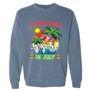 Christmas In July Funny Santa Surfing Summer Beach Vacation Garment-Dyed Sweatshirt