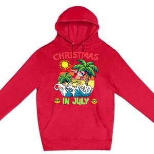 Christmas In July Funny Santa Surfing Summer Beach Vacation Premium Pullover Hoodie