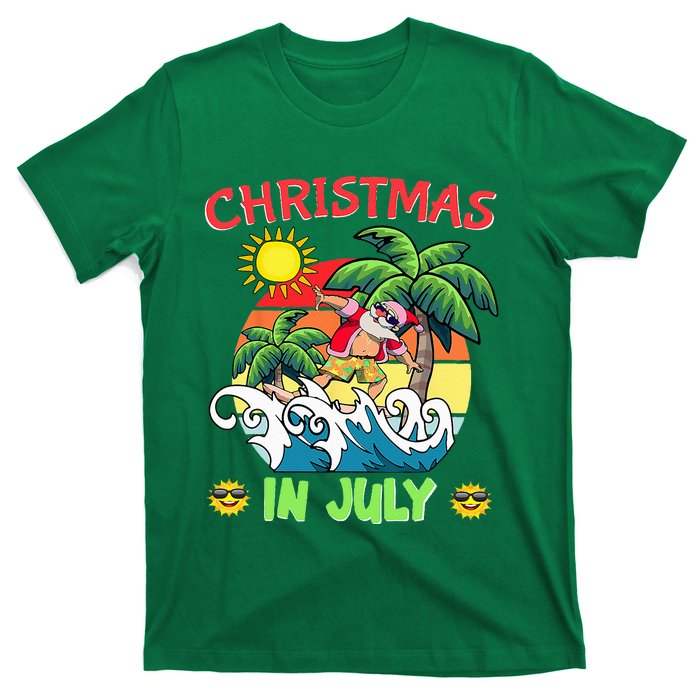 Christmas In July Funny Santa Surfing Summer Beach Vacation T-Shirt