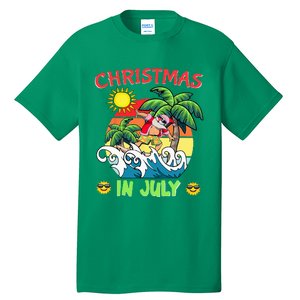 Christmas In July Funny Santa Surfing Summer Beach Vacation Tall T-Shirt