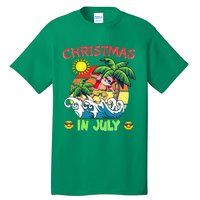 Christmas In July Funny Santa Surfing Summer Beach Vacation Tall T-Shirt