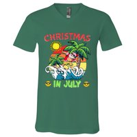 Christmas In July Funny Santa Surfing Summer Beach Vacation V-Neck T-Shirt