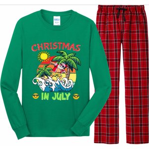 Christmas In July Funny Santa Surfing Summer Beach Vacation Long Sleeve Pajama Set