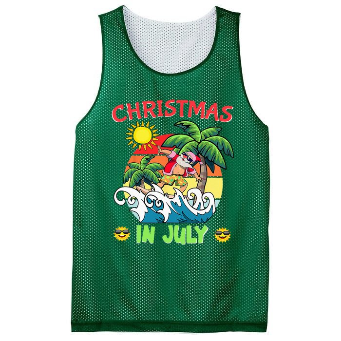 Christmas In July Funny Santa Surfing Summer Beach Vacation Mesh Reversible Basketball Jersey Tank