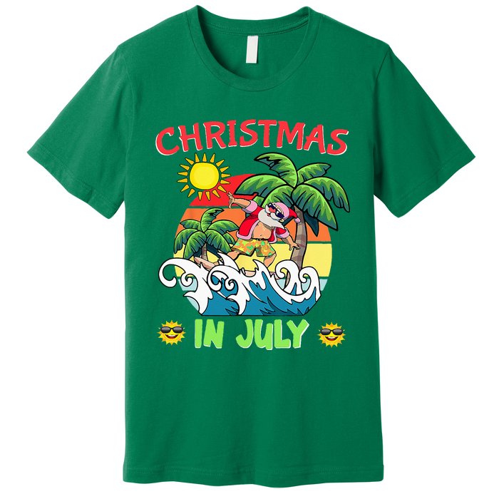 Christmas In July Funny Santa Surfing Summer Beach Vacation Premium T-Shirt