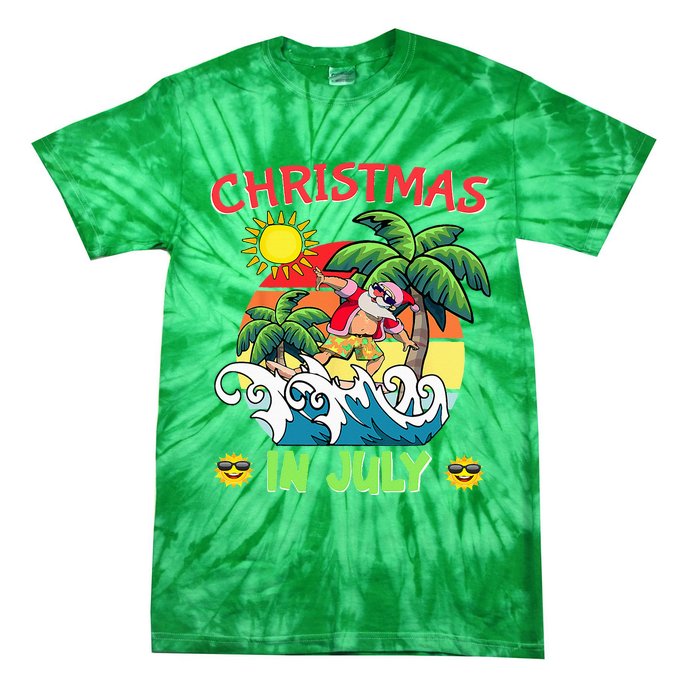 Christmas In July Funny Santa Surfing Summer Beach Vacation Tie-Dye T-Shirt