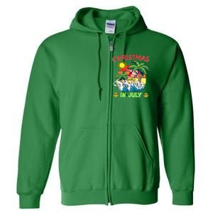 Christmas In July Funny Santa Surfing Summer Beach Vacation Full Zip Hoodie