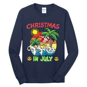 Christmas In July Funny Santa Surfing Summer Beach Vacation Tall Long Sleeve T-Shirt