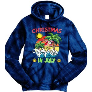 Christmas In July Funny Santa Surfing Summer Beach Vacation Tie Dye Hoodie