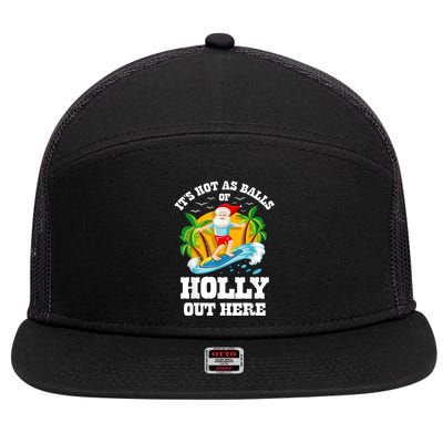 Christmas In July ItS Hot Out Here Beach Summer Santa 7 Panel Mesh Trucker Snapback Hat