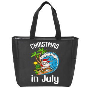 Christmas In July Santa Hawaiian Summer Surf Surfing Surfer Zip Tote Bag