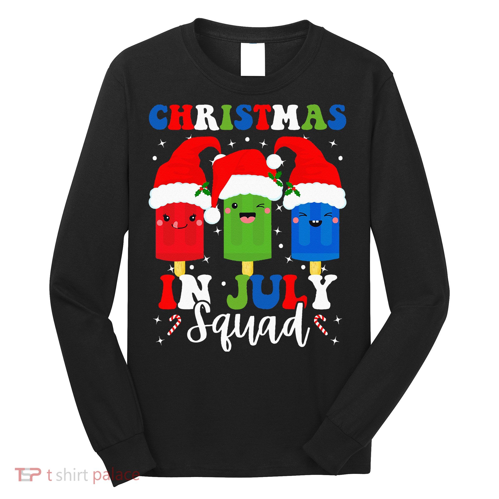 Christmas In July Squad Santa Hats Popsicles Xmas Vibes Long Sleeve Shirt