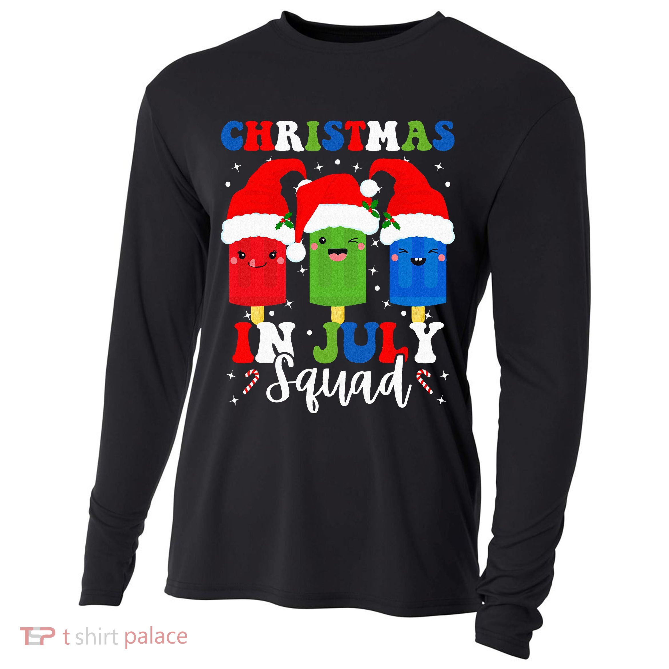 Christmas In July Squad Santa Hats Popsicles Xmas Vibes Cooling Performance Long Sleeve Crew