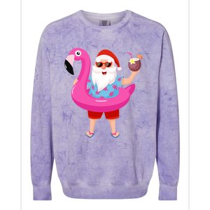 Christmas In July Santa Hawaii Sunglasses Flamingo Gifts Colorblast Crewneck Sweatshirt