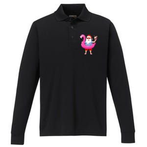 Christmas In July Santa Hawaii Sunglasses Flamingo Gifts Performance Long Sleeve Polo