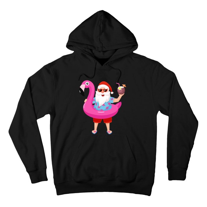 Christmas In July Santa Hawaii Sunglasses Flamingo Gifts Hoodie