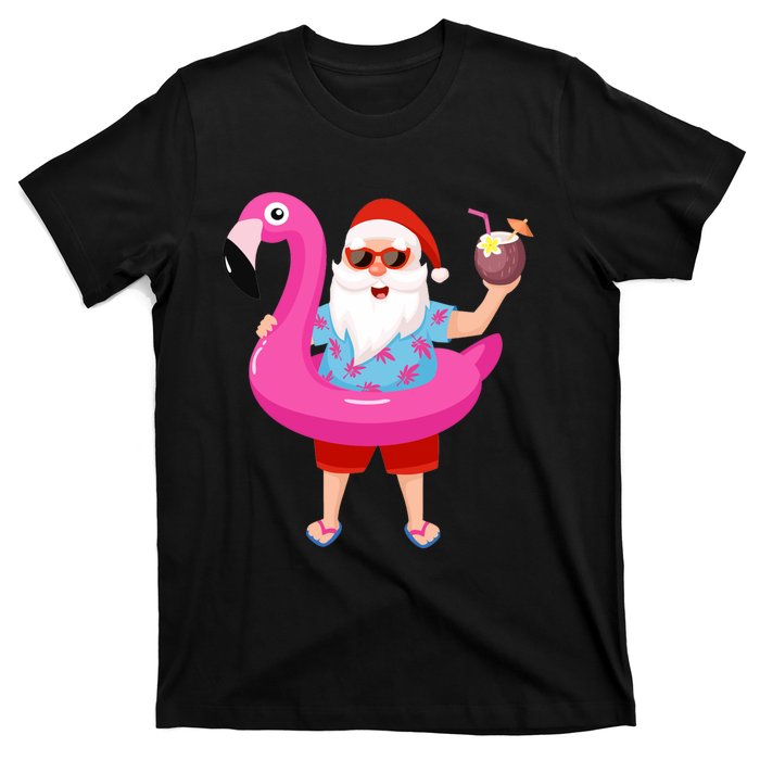 Christmas In July Santa Hawaii Sunglasses Flamingo Gifts T-Shirt