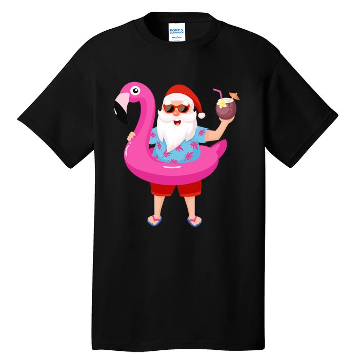 Christmas In July Santa Hawaii Sunglasses Flamingo Gifts Tall T-Shirt