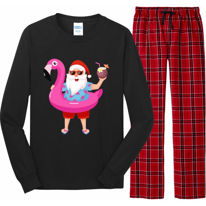 Christmas In July Santa Hawaii Sunglasses Flamingo Gifts Long Sleeve Pajama Set