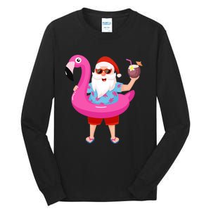 Christmas In July Santa Hawaii Sunglasses Flamingo Gifts Tall Long Sleeve T-Shirt