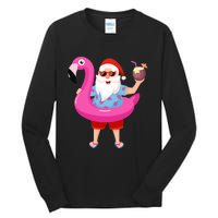 Christmas In July Santa Hawaii Sunglasses Flamingo Gifts Tall Long Sleeve T-Shirt