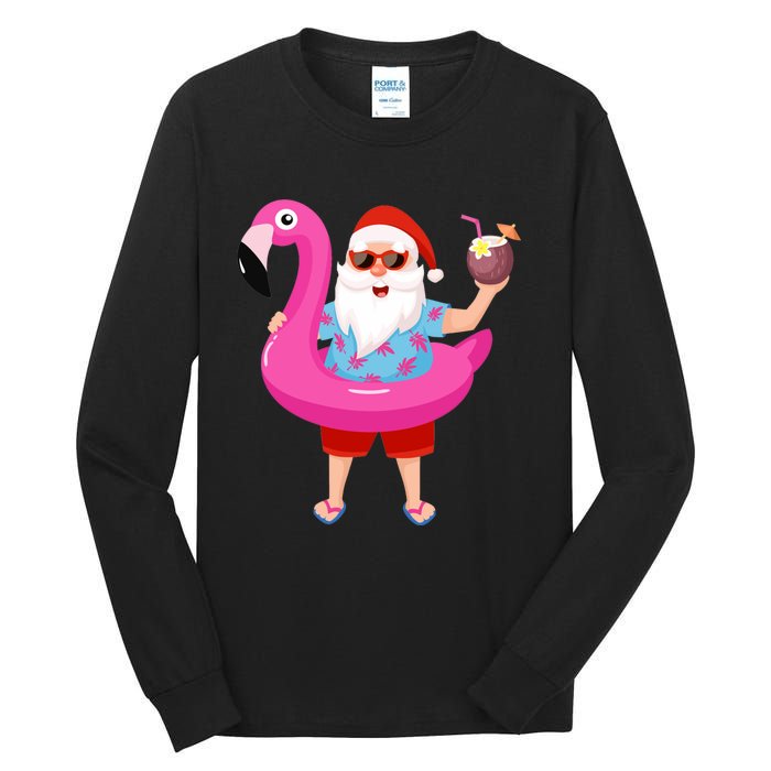 Christmas In July Santa Hawaii Sunglasses Flamingo Gifts Tall Long Sleeve T-Shirt