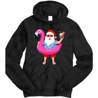 Christmas In July Santa Hawaii Sunglasses Flamingo Gifts Tie Dye Hoodie