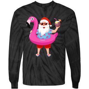 Christmas In July Santa Hawaii Sunglasses Flamingo Gifts Tie-Dye Long Sleeve Shirt