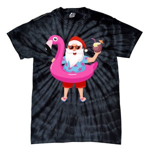 Christmas In July Santa Hawaii Sunglasses Flamingo Gifts Tie-Dye T-Shirt