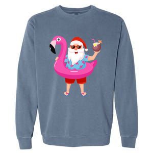 Christmas In July Santa Hawaii Sunglasses Flamingo Gifts Garment-Dyed Sweatshirt