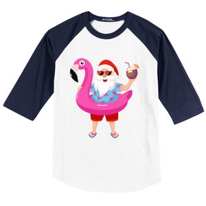 Christmas In July Santa Hawaii Sunglasses Flamingo Gifts Baseball Sleeve Shirt