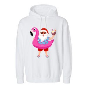 Christmas In July Santa Hawaii Sunglasses Flamingo Gifts Garment-Dyed Fleece Hoodie