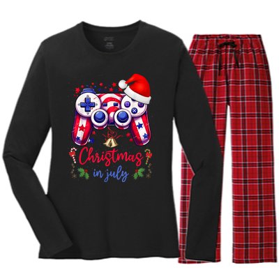 Christmas In July Funny Game Controller Lovers Men Women Women's Long Sleeve Flannel Pajama Set 