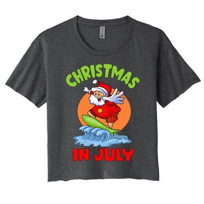 Christmas In July Santa Surfing Hawaiian Party Women's Crop Top Tee