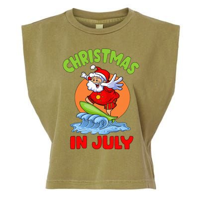 Christmas In July Santa Surfing Hawaiian Party Garment-Dyed Women's Muscle Tee