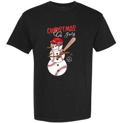 Christmas in july For Baseball Fan Snowman Snowman Baseball Garment-Dyed Heavyweight T-Shirt