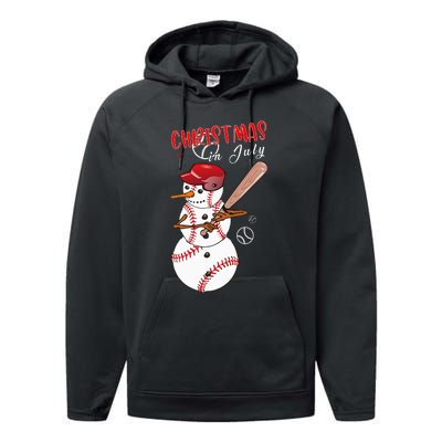 Christmas in july For Baseball Fan Snowman Snowman Baseball Performance Fleece Hoodie