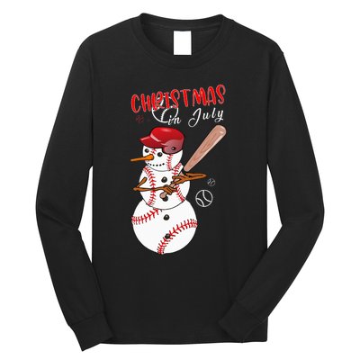 Christmas in july For Baseball Fan Snowman Snowman Baseball Long Sleeve Shirt