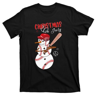 Christmas in july For Baseball Fan Snowman Snowman Baseball T-Shirt