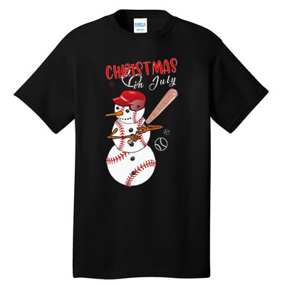 Christmas in july For Baseball Fan Snowman Snowman Baseball Tall T-Shirt