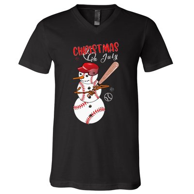 Christmas in july For Baseball Fan Snowman Snowman Baseball V-Neck T-Shirt