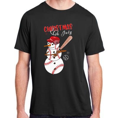 Christmas in july For Baseball Fan Snowman Snowman Baseball Adult ChromaSoft Performance T-Shirt