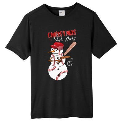 Christmas in july For Baseball Fan Snowman Snowman Baseball Tall Fusion ChromaSoft Performance T-Shirt