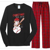 Christmas in july For Baseball Fan Snowman Snowman Baseball Long Sleeve Pajama Set