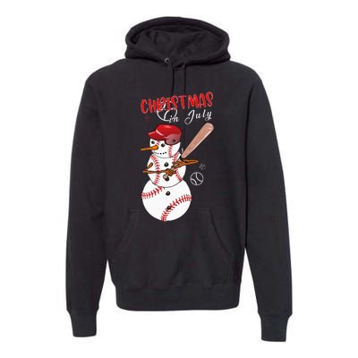 Christmas in july For Baseball Fan Snowman Snowman Baseball Premium Hoodie