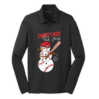 Christmas in july For Baseball Fan Snowman Snowman Baseball Silk Touch Performance Long Sleeve Polo