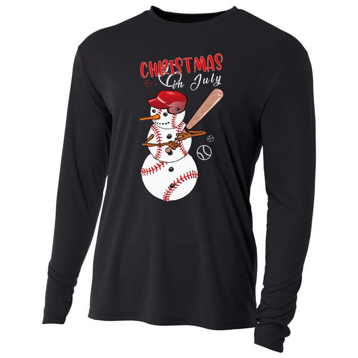 Christmas in july For Baseball Fan Snowman Snowman Baseball Cooling Performance Long Sleeve Crew