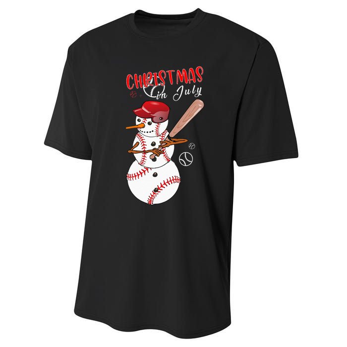 Christmas in july For Baseball Fan Snowman Snowman Baseball Performance Sprint T-Shirt